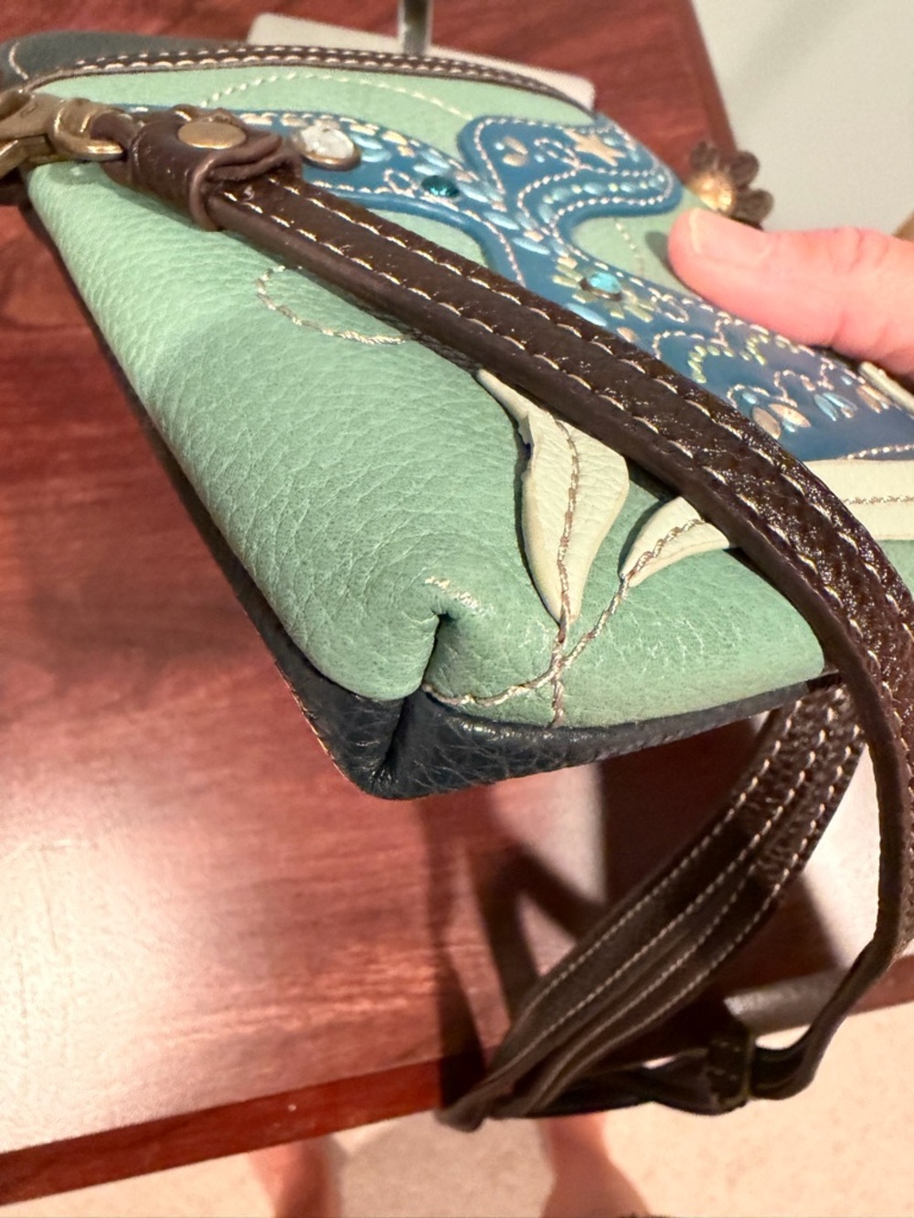 Chala Green Crossbody Bag with Blue Whale Tail Accent - Picture 6 of 7
